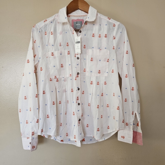 NWT Maeve Anthropologie Embroidered Teepee Print Button Front Blouse 4 Whimsical - Picture 2 of 15